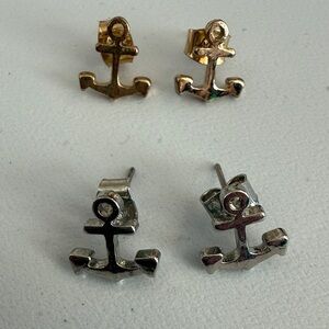 Gold and Silver Anchor Stud Earrings